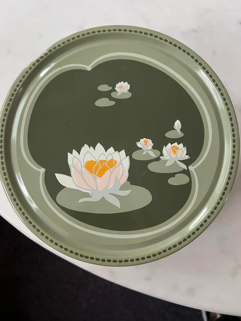 Koektrommel vintage met waterlelie, Ophalen of Verzenden, Gebruikt, Koek(jes)