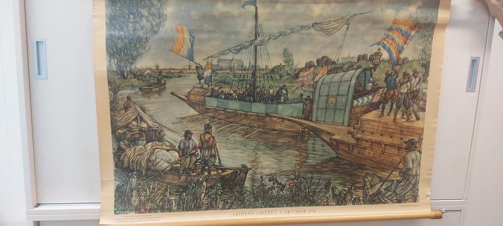 Schoolplaat van " Leidens ontzet " 3 oktober 1574., Ophalen of Verzenden, Geschiedenis