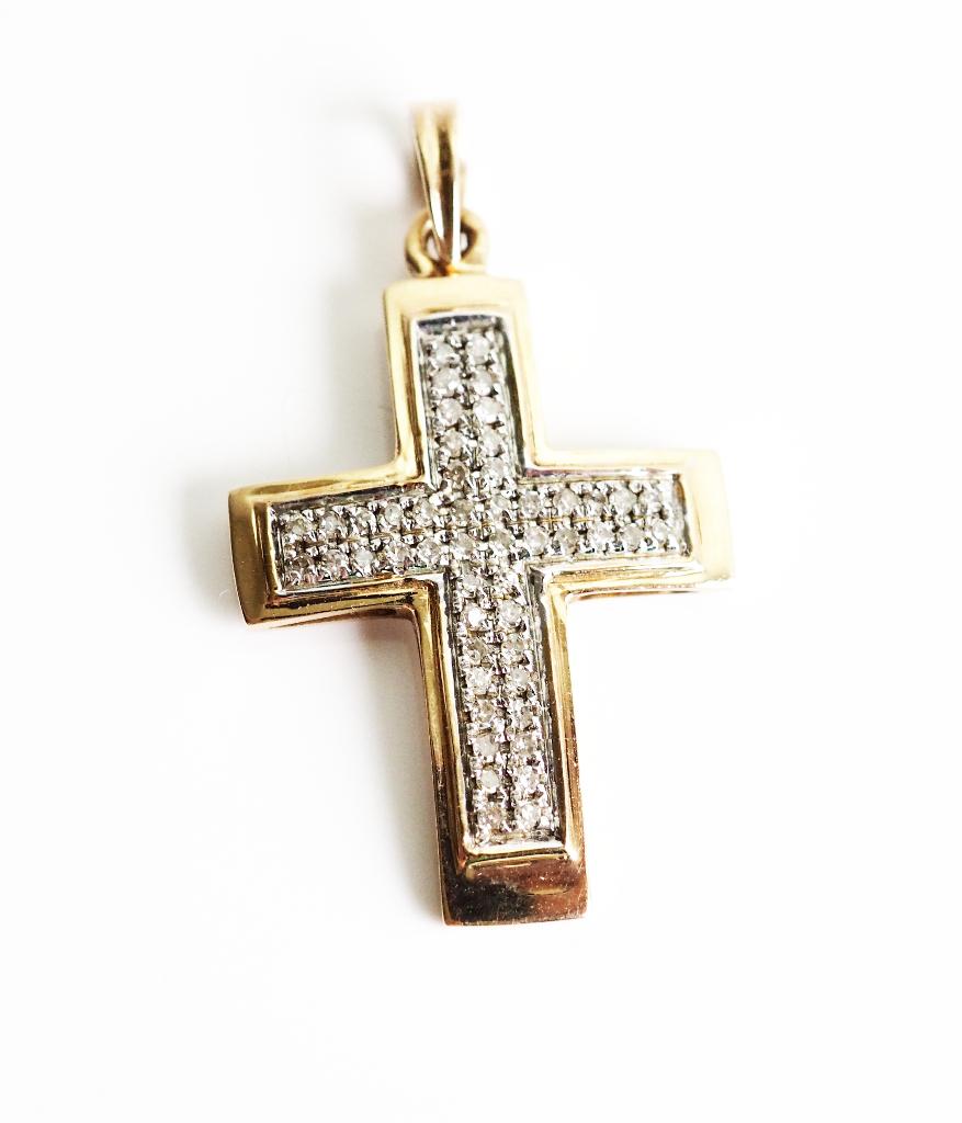 10 krt gouden kruis bezet met diamant, ., Ophalen of Verzenden, Zo goed als nieuw, .