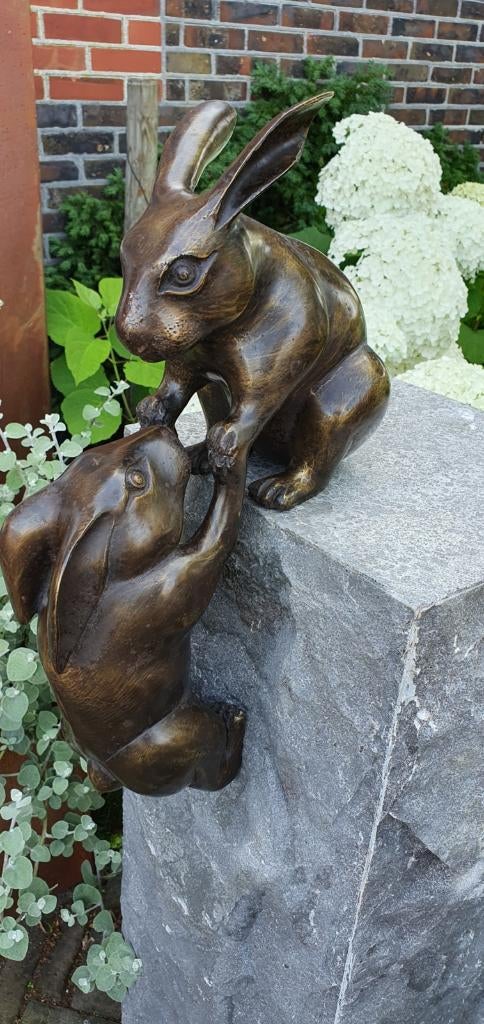 HELPENDE HAZEN / Bronzen tuinbeeld, Dierenbeeld, Nieuw, Info@huisentuindecoratiemarie.nl, Huis en tuin decoratie marie