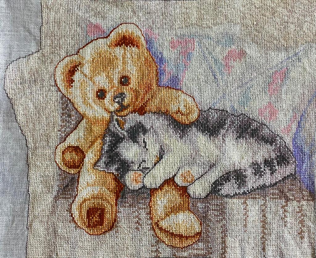 Borduurwerk, zijde, kat, poes, kitten, beer, vintage, Ophalen, Gebruikt, Handborduren, Overige typen