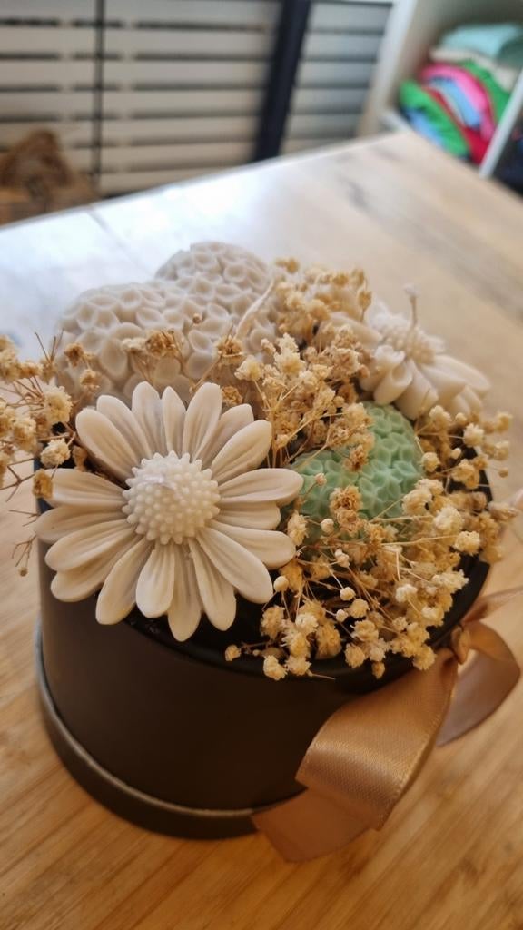 Paraffinevrije Kaars Boeket met Bloemen en Hart, Ophalen, Overige materialen, Groen, Nieuw