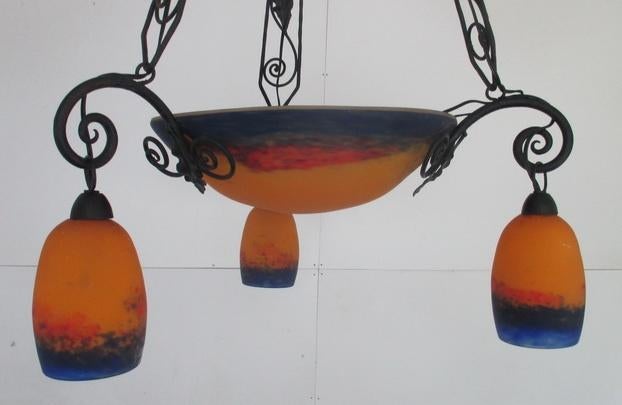 art deco pate de verre luster lamp Degue 5, Antiek en Kunst, Antiek | Lampen, Ophalen