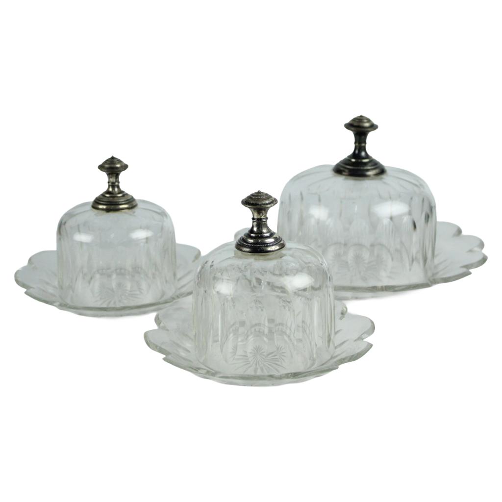 Set van 3 glazen stolpjes / botervlootjes – ca. 1920–1950, Ophalen of Verzenden