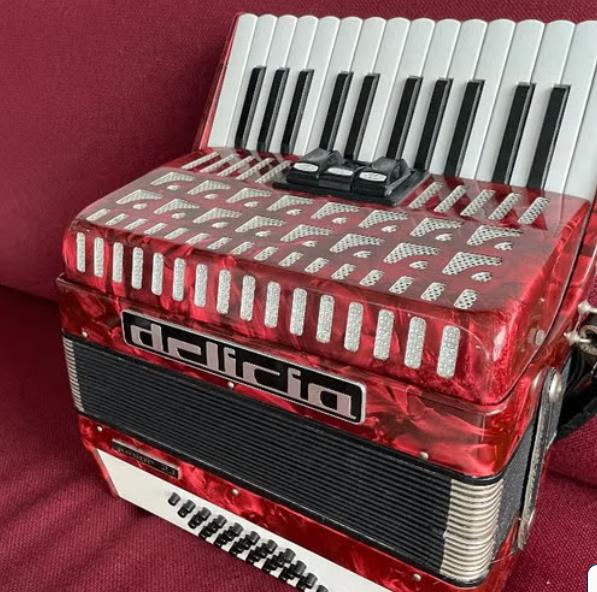 Delicia accordeon 32 bas, Gebruikt, Met riemen, 32-bas, Delicia