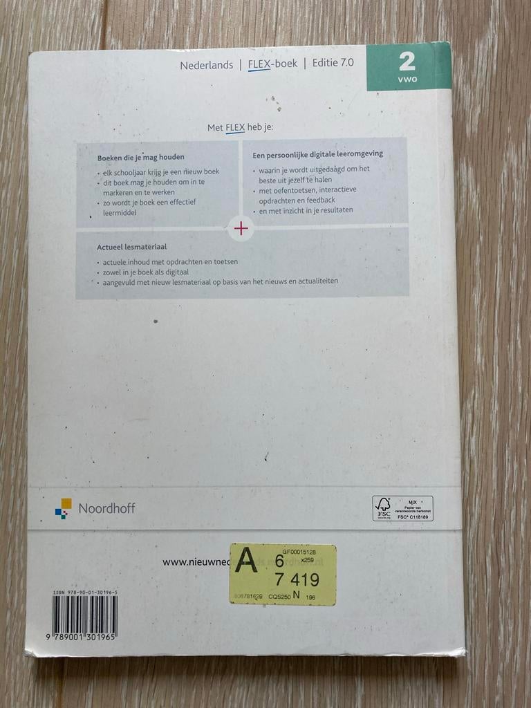 Nieuw Nederlands FLEX-boek 2 VWO Editie 7.0, Ophalen of Verzenden, Zo goed als nieuw, VWO, Nederlands