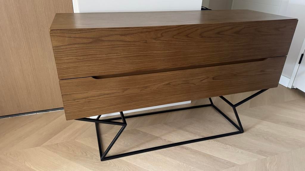 Ladekast met 2 lades, mahonie afwerking, 1 of 2 laden, Ophalen, Gebruikt, Overige houtsoorten