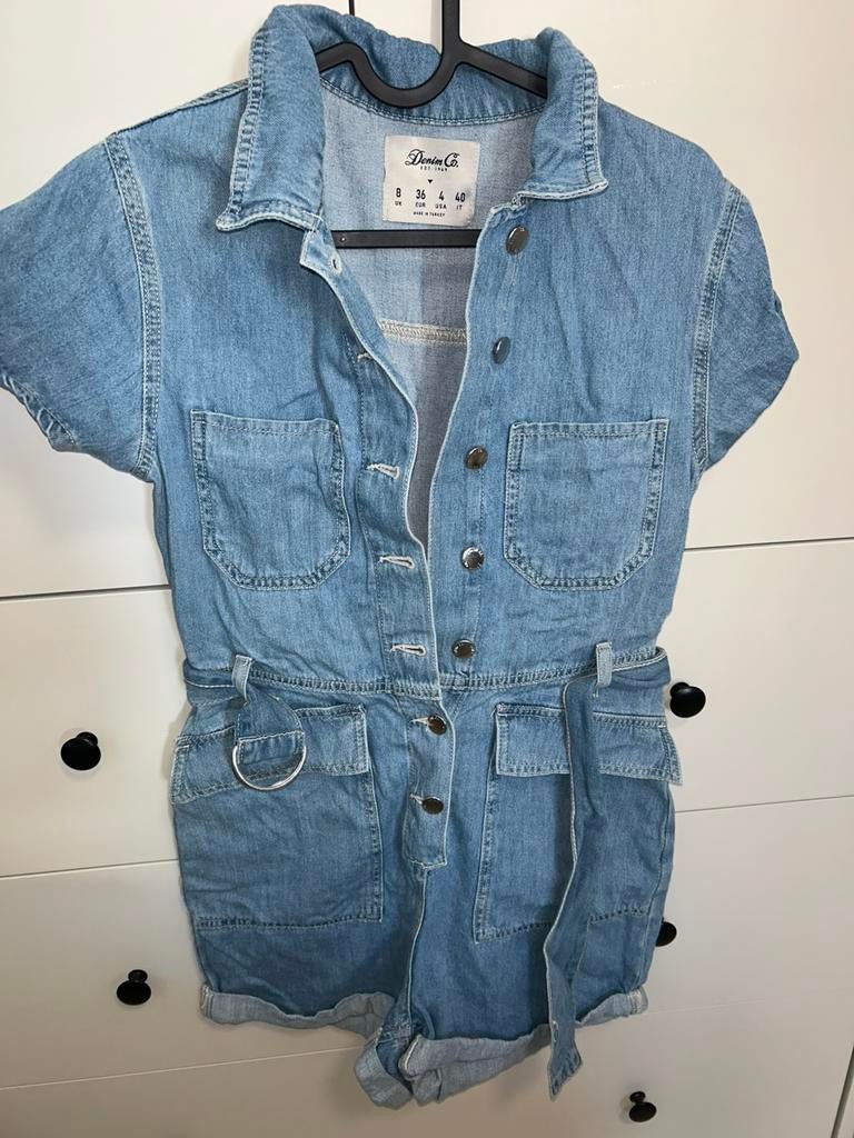 Denim playsuit met ceintuur, Ophalen of Verzenden, Zo goed als nieuw, Maat 36 (S), Blauw