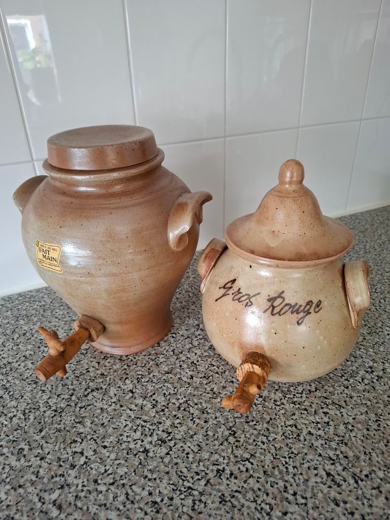 Antieke Franse Grespotten / Wijnazijnkruiken met Kraantje, Antiek en Kunst, Ophalen of Verzenden