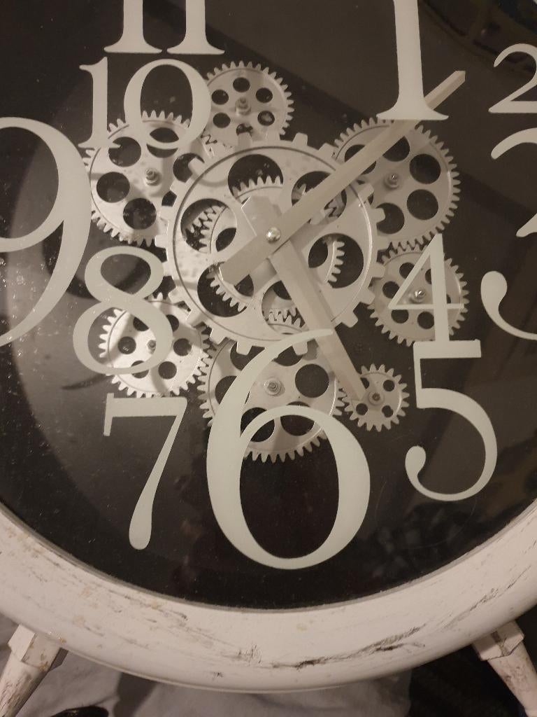 wekker klok xxxl wit met radar tandwiel werk nieuw, Ophalen, Nieuw, Analoog, Wandklok