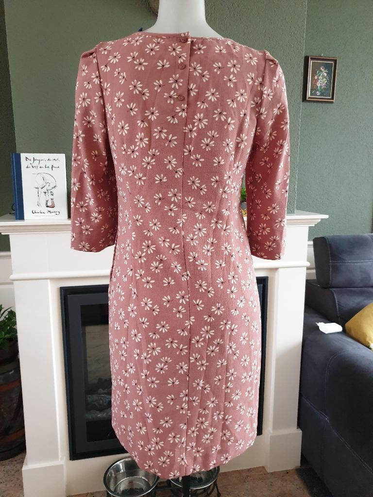 Terre Bleue oud roze bloemen jurkje jurk 36 S, Zo goed als nieuw, Knielengte, Roze, Maat 36 (S)