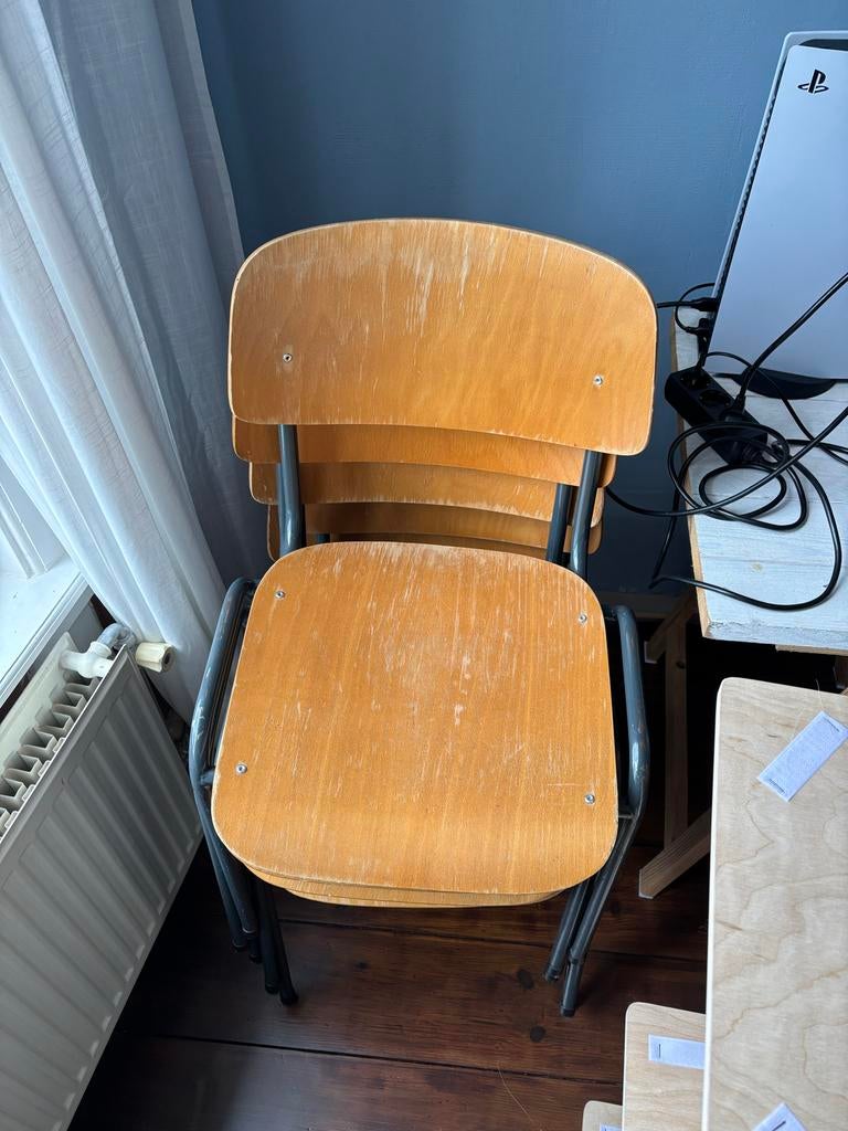 Retro schoolstoelen 5 stuks, Ophalen, Gebruikt, Overige kleuren, Vijf, Zes of meer stoelen