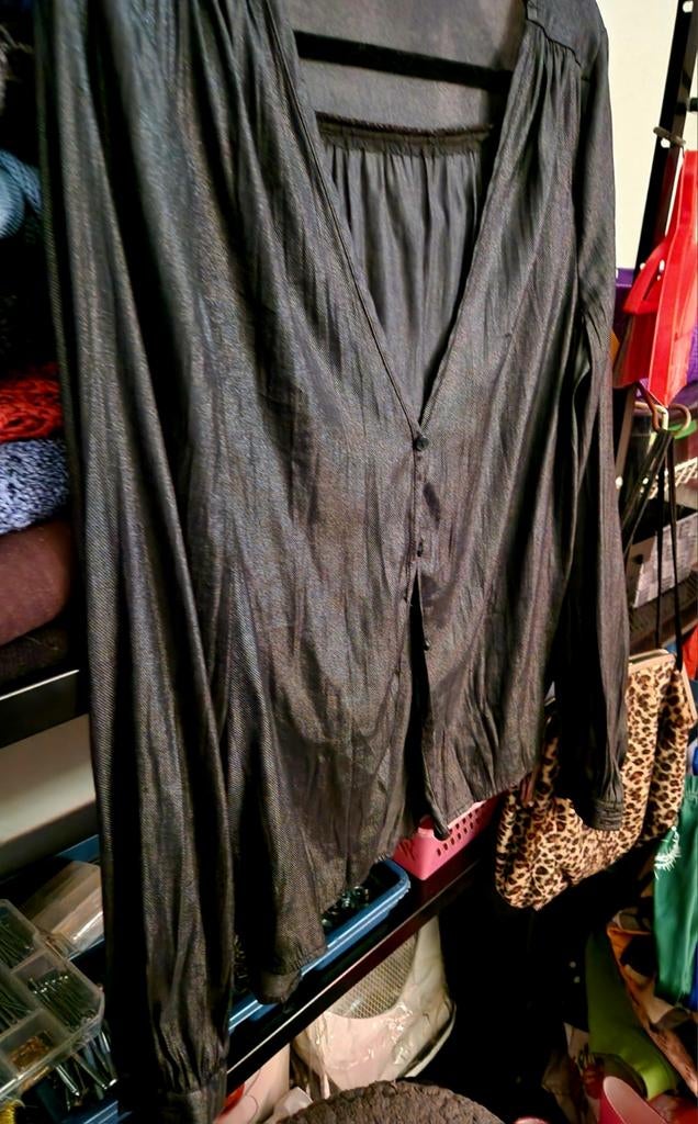 Oude Vina By-Bar blouse Zilver Zwart Iridescent Shimmer Mesh, Ophalen of Verzenden, Dames, Vina