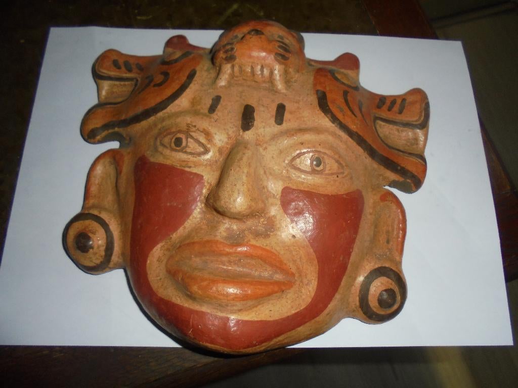 vintage mexico azteekse man kleimasker maya aardewerk kunst, Ophalen of Verzenden