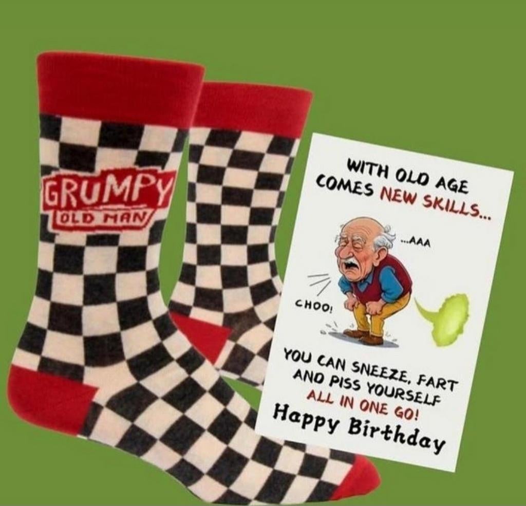 GRUMPY OLD MAN SOKKEN + VERJAARDAGS KAART OLD MAN, Ophalen of Verzenden, Nieuw, Overige kleuren