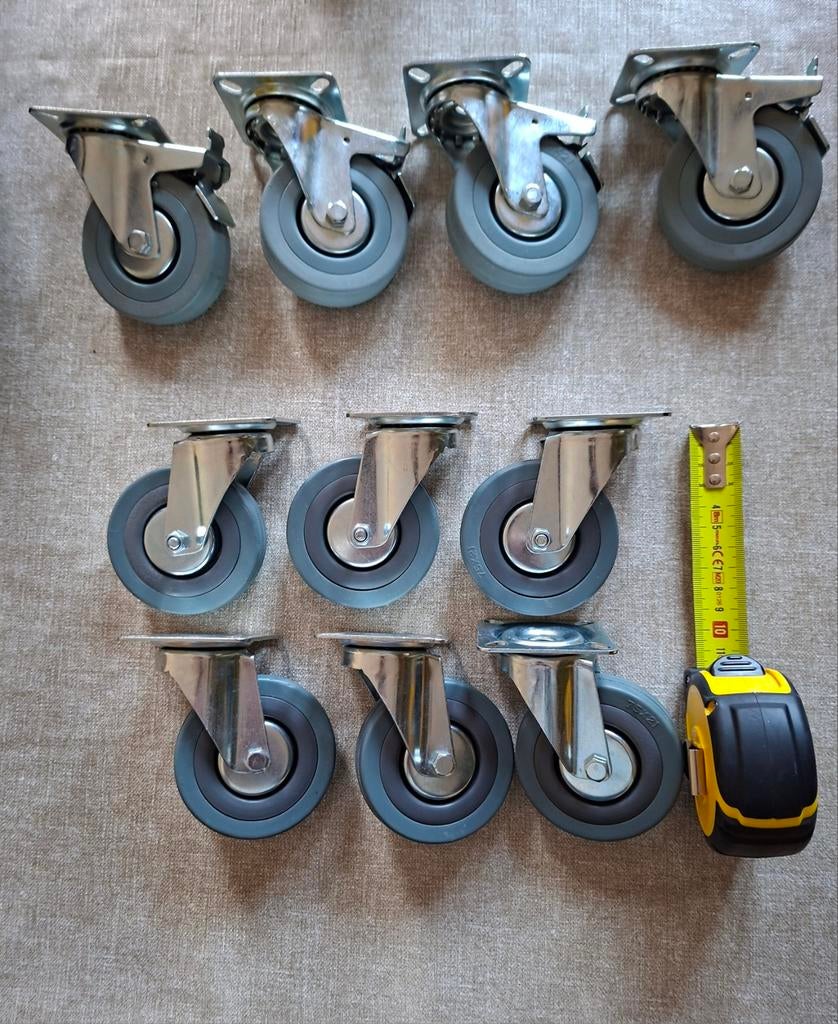 10 zwenkwielen, grijs, 8 cm hoog, Ophalen