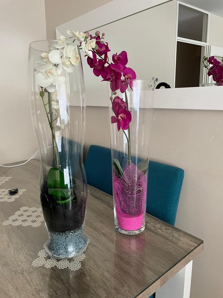 Vazen met kunst orchideeën, Huis en Inrichting, Woonaccessoires | Vazen, Ophalen, Overige kleuren, 50 tot 75 cm, Glas