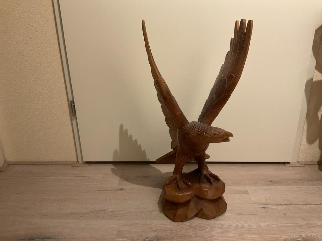 Houten Adelaar Beeld - Handgesneden Decoratie, Antiek en Kunst, Kunst | Beelden en Houtsnijwerken, Ophalen, 50 - 100 cm, Handgemaakt
