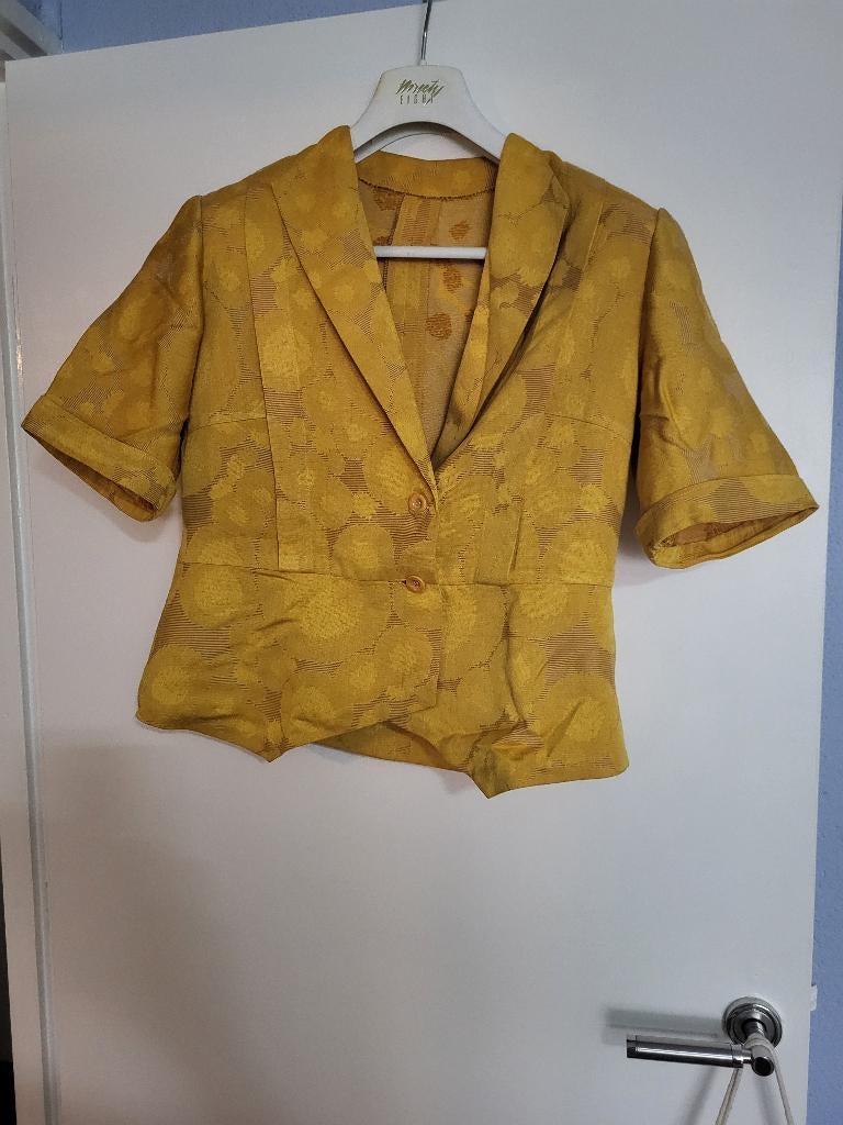 Handgemaakte mosterdkleurige vintage blazer, Maat 38/40 (M), Geel, Ophalen of Verzenden, Jasje