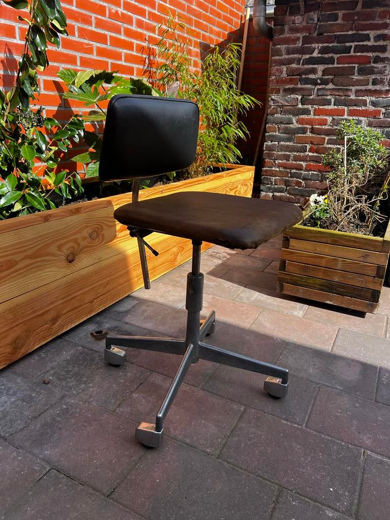 Vintage Labofa Bureaustoel - Bruin Leer en Metaal, Huis en Inrichting, Ophalen, Gebruikt, Bruin, Bureaustoel