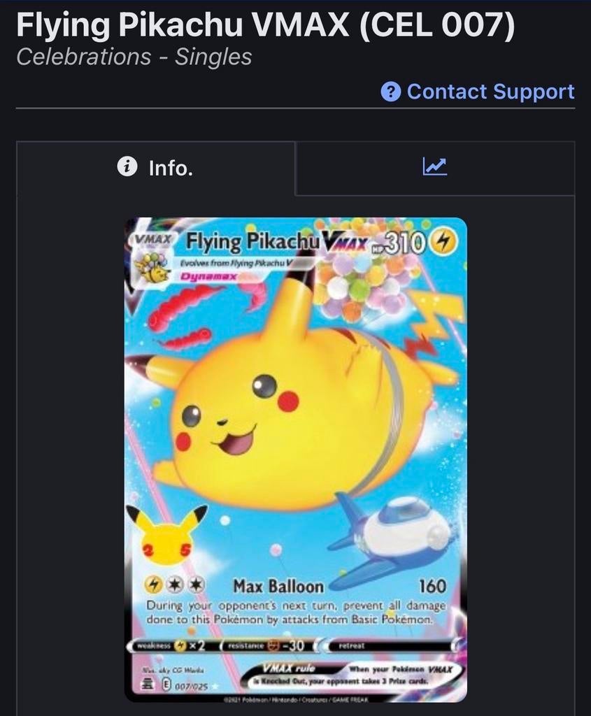 Flying Pikachu VMAX (CEL 007) Pokémon kaart, Ophalen of Verzenden, Nieuw, Losse kaart