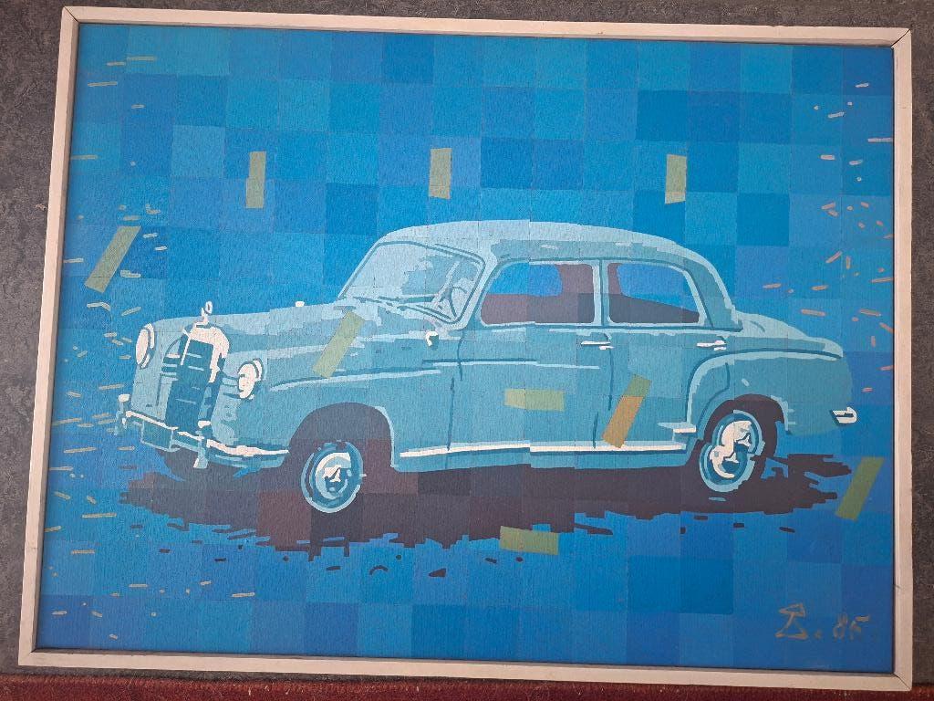 schilderij J (Sjef) Toby - Mercedes 180 - 1985 auto pop art, Antiek en Kunst, Ophalen