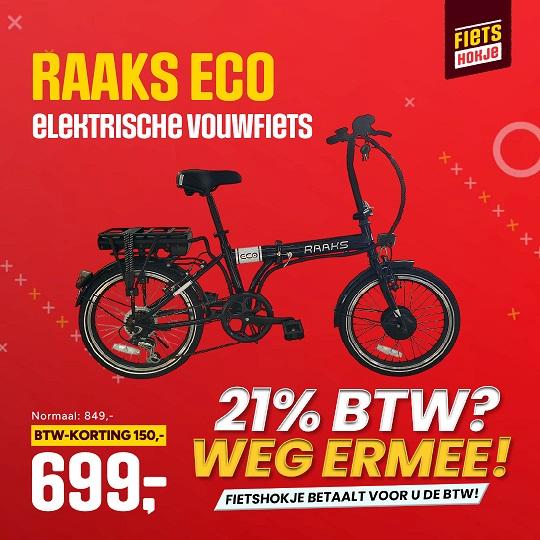 Raaks ECO elektrische vouwfiets, BTW-actie, nú 699,-!