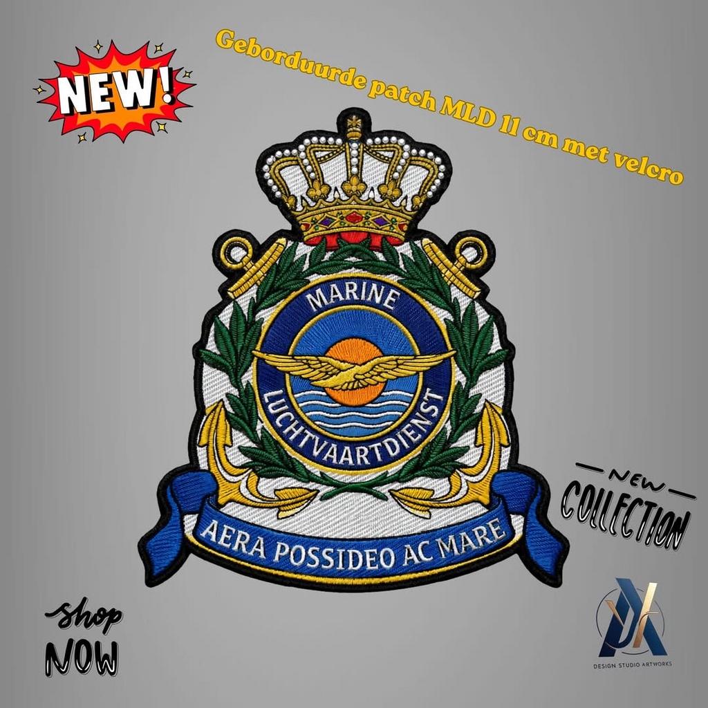 Geborduurde patch MLD 11 cm met velcro, Ophalen of Verzenden, Marine, Nederland, Embleem of Badge