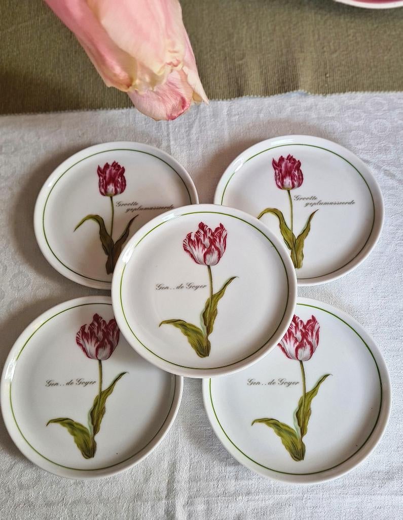 Prachtig setje Tulp porseleinen onderzetters -schaaltjes, Ophalen of Verzenden, Nieuw, Glas of Kopje