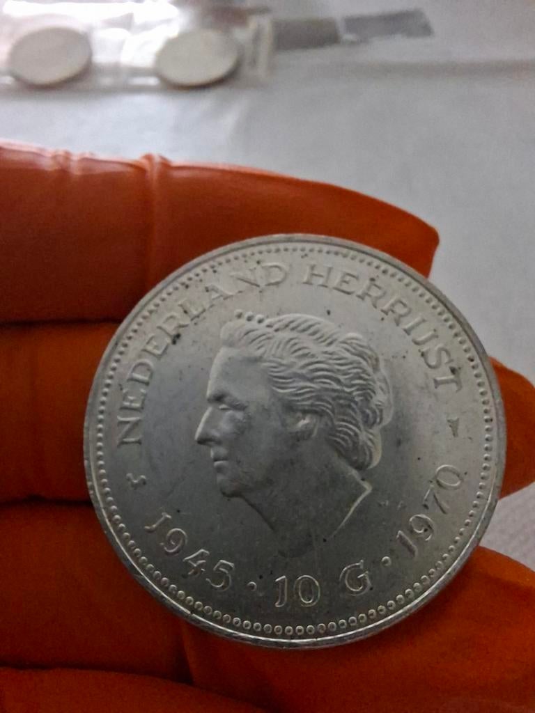 10 Gulden 1970 Nederland Herrijst Koningin Juliana, Koningin Juliana, Zilver, Ophalen of Verzenden, Losse munt