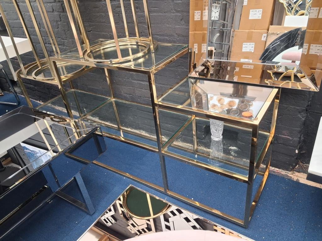 Design TV/Wandkast Showmodel met Glas en Goud Metaal, Huis en Inrichting, Ophalen of Verzenden, Baran meubels, Baranmeubels.nl