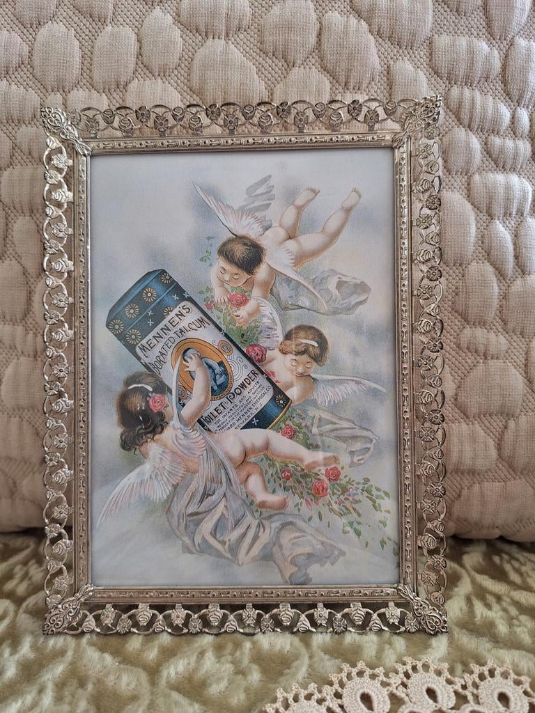 Brocante Bewerkte Fotolijst met Bol Glas ** Mimosa **, Antiek en Kunst, Ophalen of Verzenden