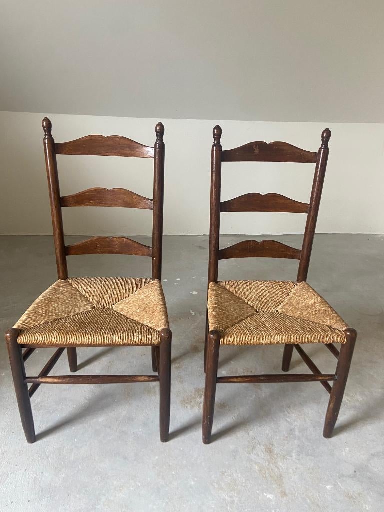 Franse ladderbackstoel / spijlenstoel, Huis en Inrichting, Stoelen, Ophalen, Gebruikt, Twee, Bruin