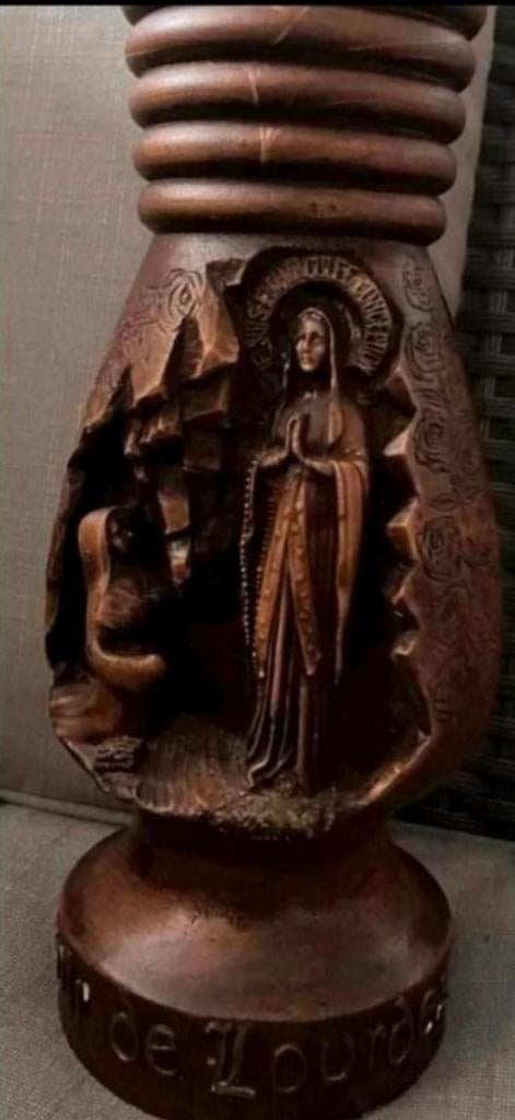 Lourdes houten vaas ,Maria & Bernadette Soubirous, Ophalen of Verzenden