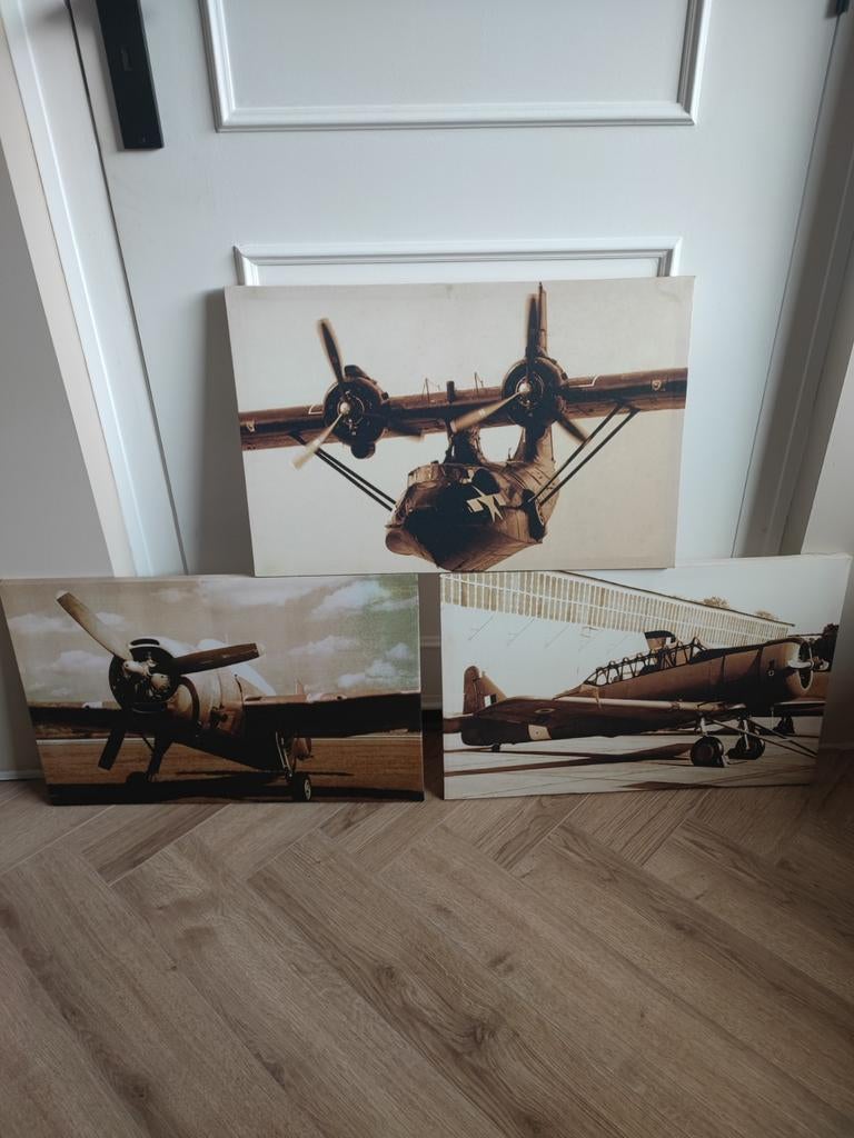 3 canvas doeken met vliegtuigen, Ophalen of Verzenden, Schilderij, Minder dan 50 cm