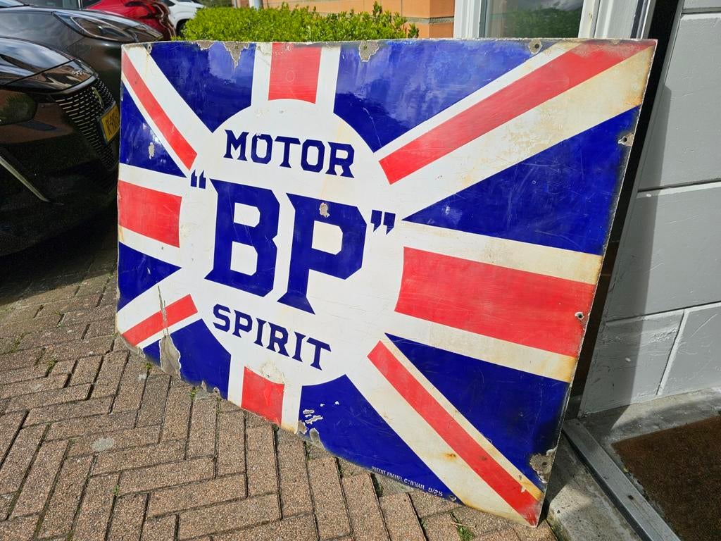 BP MOTOR SPIRIT emaille bord 1925 - Iconisch en zeldzaam, Ophalen, Gebruikt, Reclamebord