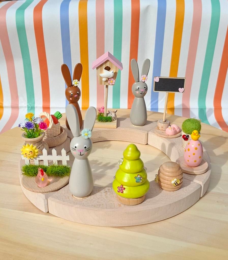 VoorjaarssetjeJaarring stekers  / waldorf seizoenstafel, Kinderen en Baby's, Speelgoed | Houten speelgoed, Verzenden, Zo goed als nieuw