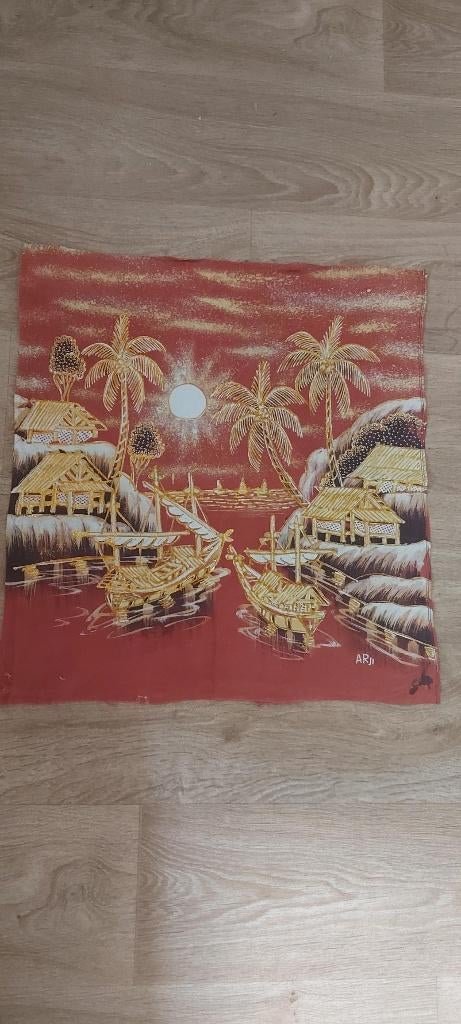 batik schilderij stof uit Indonesie origineel 50 bij 50 cm, Ophalen of Verzenden