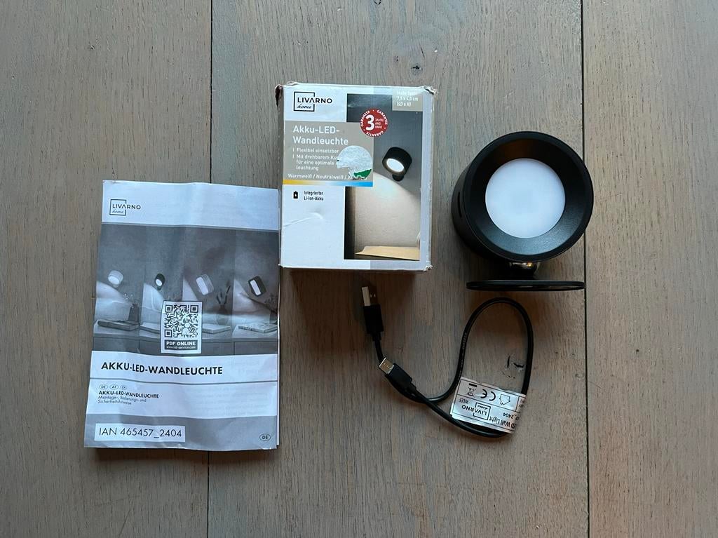 LIVARNO HOME Accu-LED-Wandlamp, Ophalen, Zwart, Nieuw, Kunststof