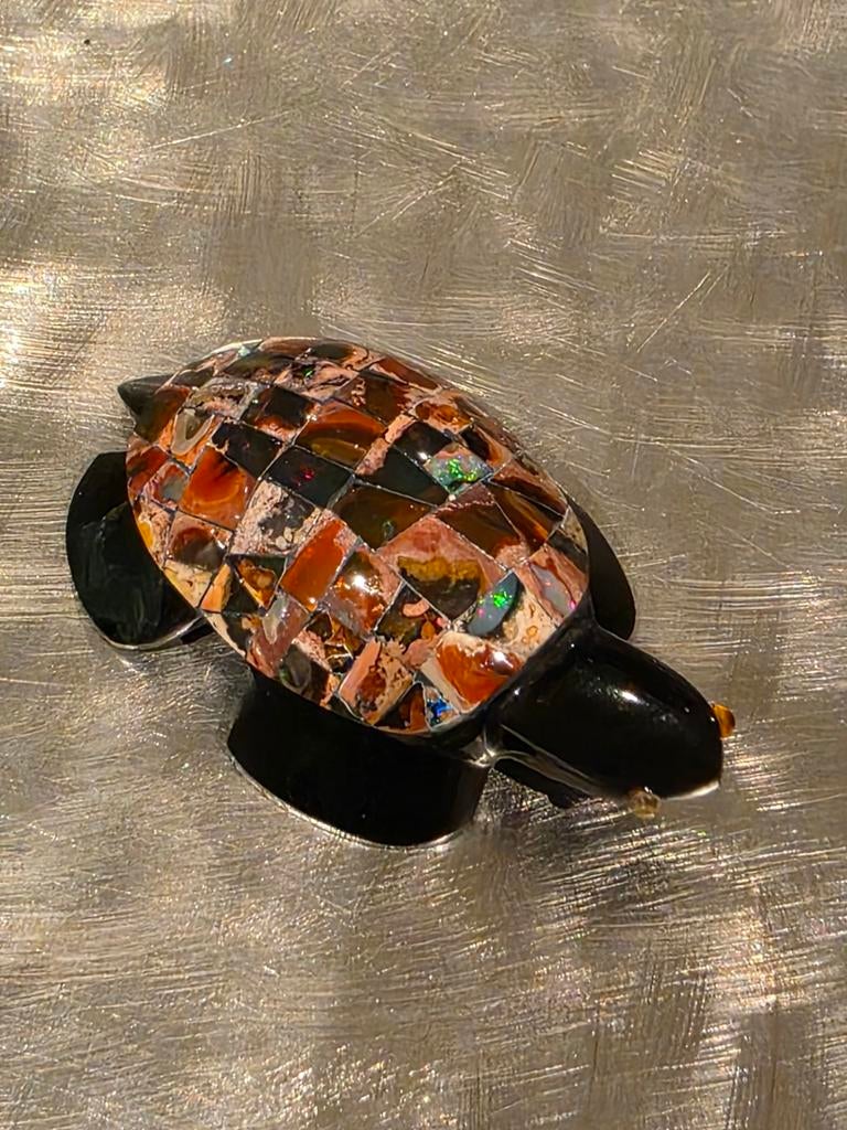 Obsidiaan Opaal Mozaïek Schildpad, Sieraden, Tassen en Uiterlijk, Ringen, Overige materialen, Zwart, Ophalen of Verzenden, Zo goed als nieuw