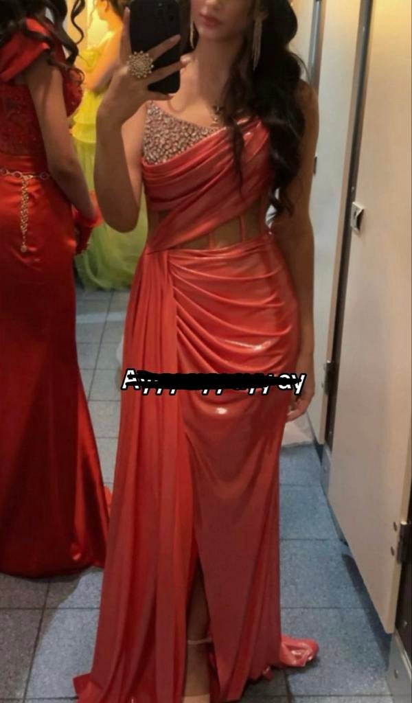 Elegante oranje galajurk, Maat 38/40 (M), Oranje, Ophalen of Verzenden, Gedragen