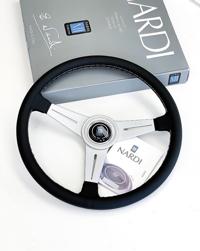 Nardi Classico 390mm stuur sportstuur leder zwart zilver, Ophalen of Verzenden