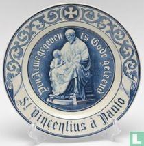 Antiek Wandbord Heilige Vincentius a Paulo - Delfts Blauw, Ophalen