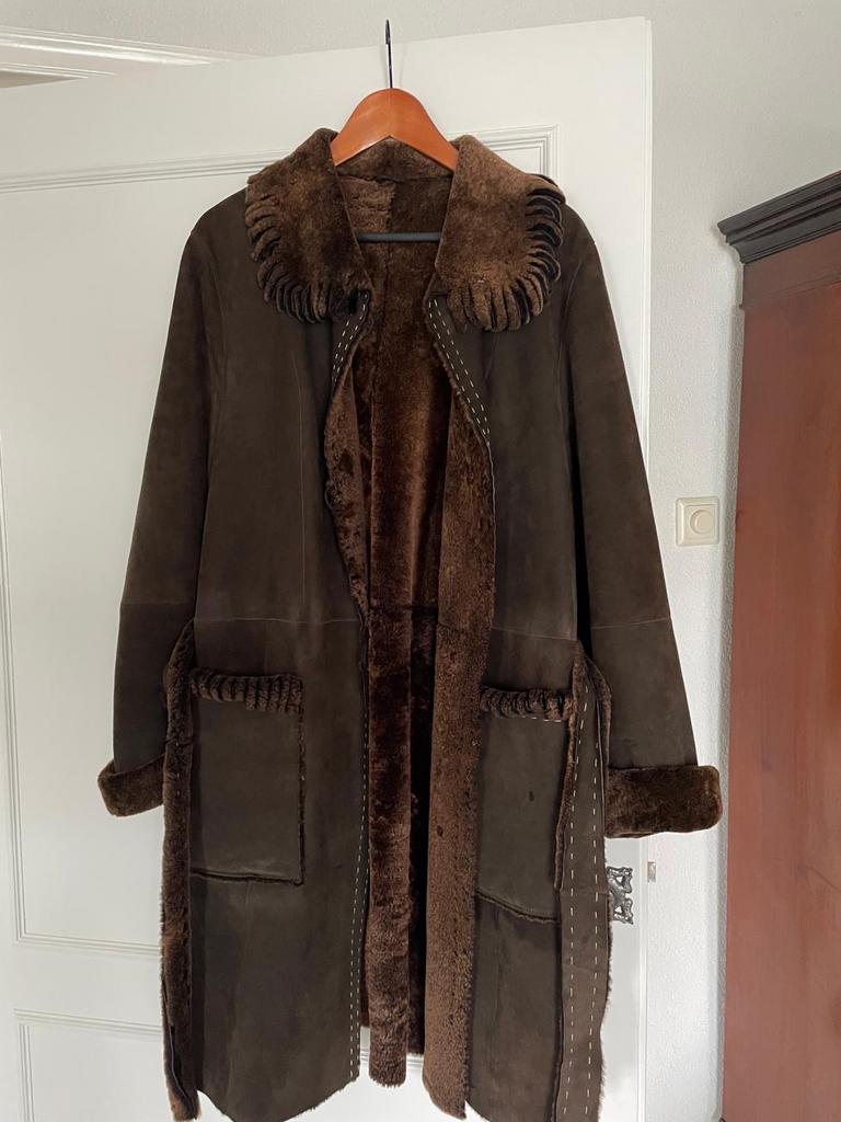 Vintage Arma Lammy leren lange jas, Ophalen, Gedragen, Maat 38/40 (M), Bruin