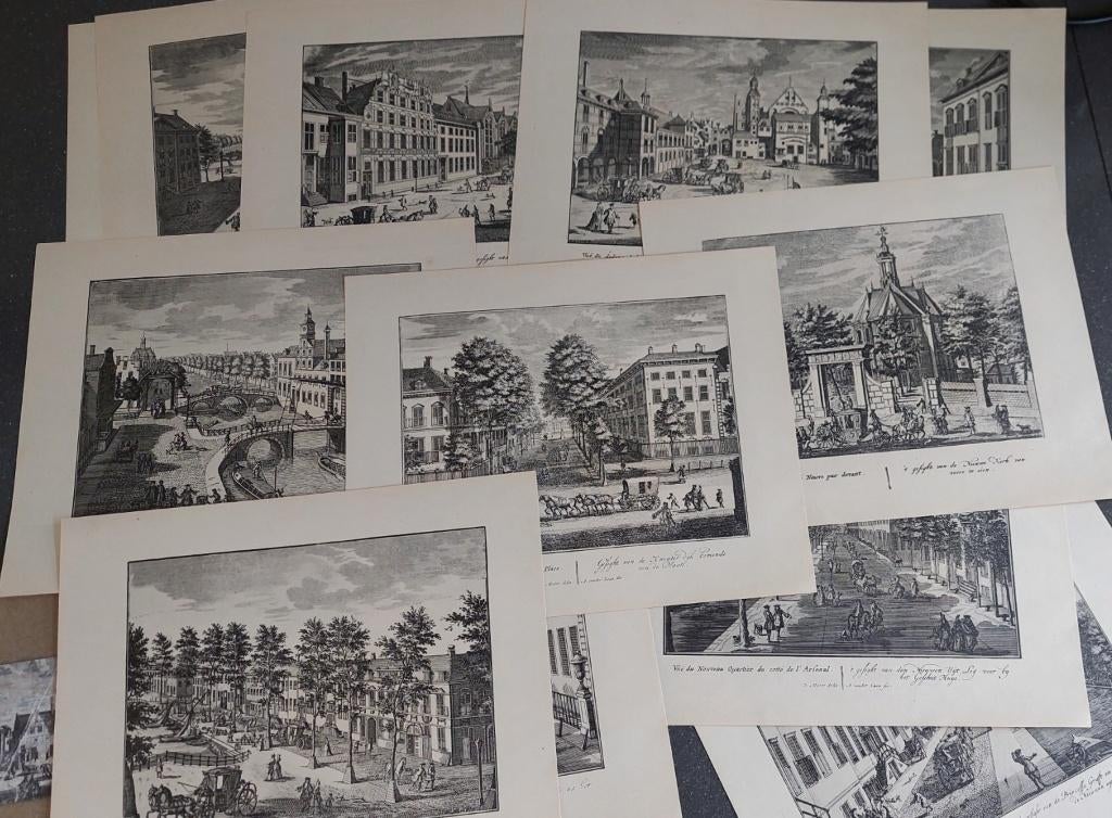 12 prenten naar oude gravures van Den Haag, Antiek en Kunst, Ophalen of Verzenden