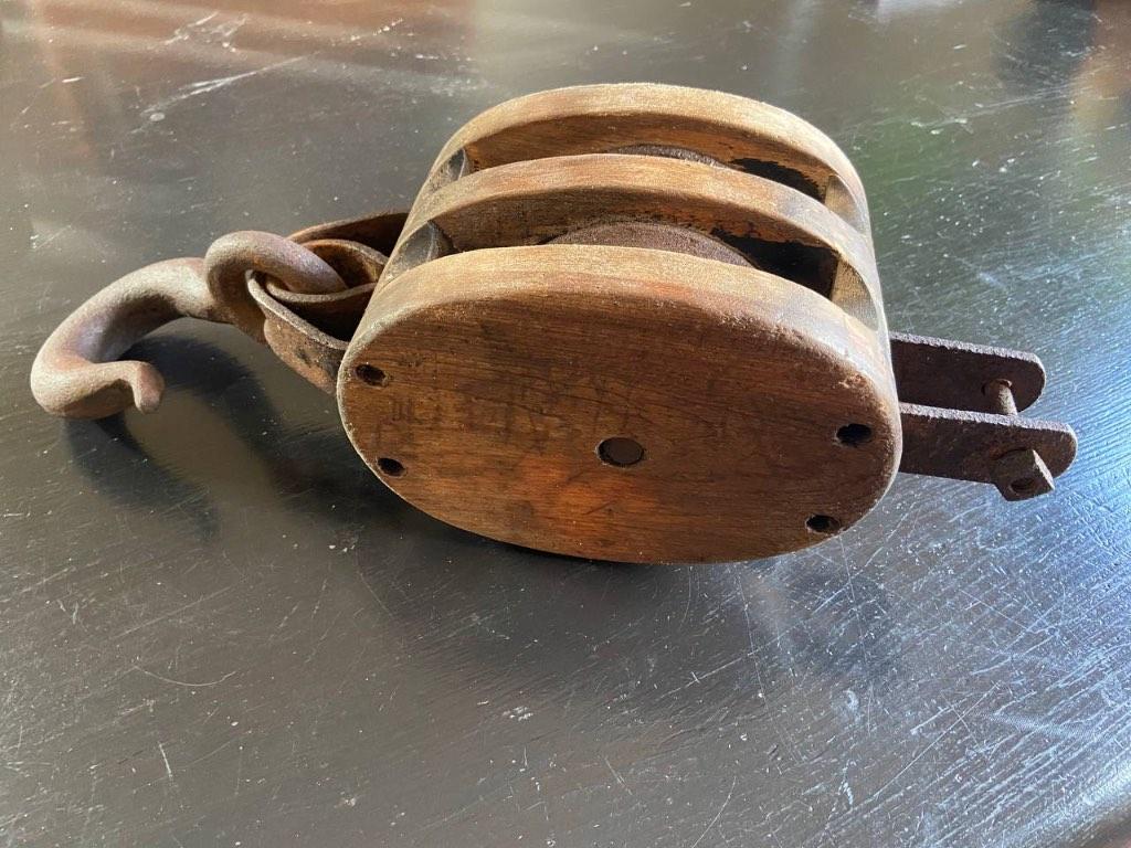 Antieke Western Block Co. Grote dubbele katrolblok en takel, Antiek en Kunst, Ophalen of Verzenden