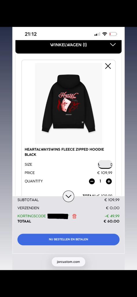 Kortingscode Jorcustom (digitaal), Eén persoon, Kortingsbon, Overige typen