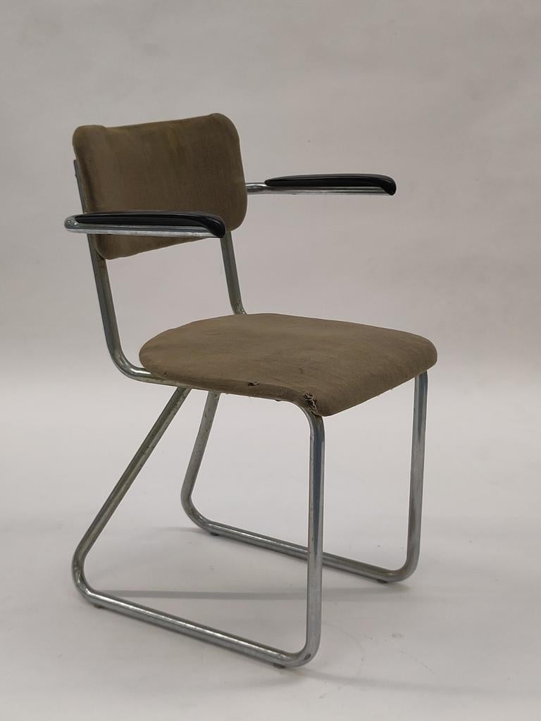 Vintage buisframe stoel Ahrend design Jan Schrofer, Huis en Inrichting, Stoelen, Gebruikt, Eén, Metaal, Stof, Overige kleuren