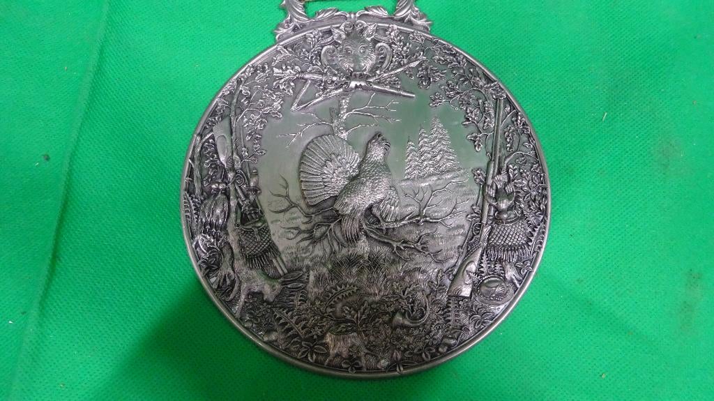 Wandmedaillon - jachttaferelen - Tin., Ophalen of Verzenden