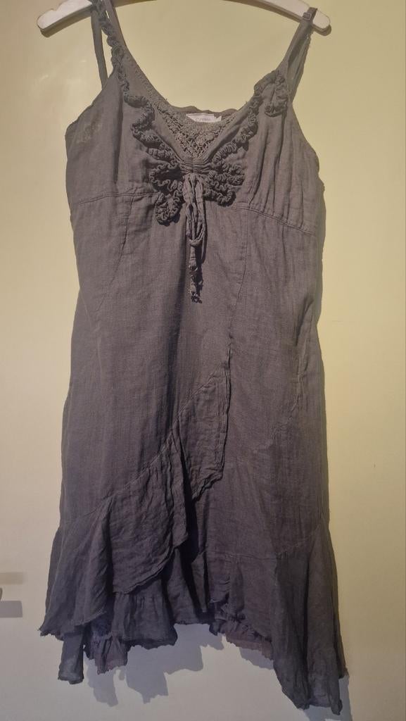 Jurkje in grijs linnen katoen, Ophalen of Verzenden, Zo goed als nieuw, Maat 38/40 (M)